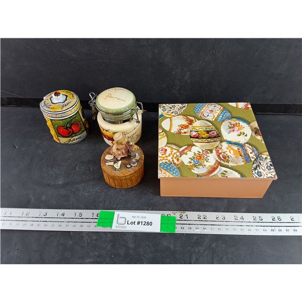 Ceramic Sugar Dishes, (2) Jewelry Boxes