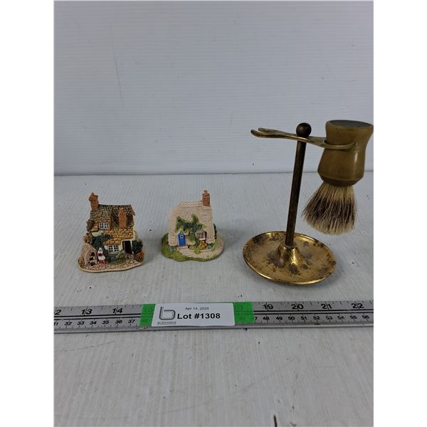 (2) Lilliput Lane Miniature Kiln Cottages & Vintage Brass Shoe Polish Brush/ Holder