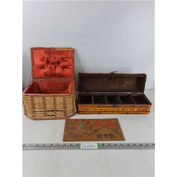 Wooden Organizer Box, Basket & Bedroom Sign