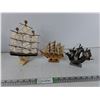 Image 1 : (3) Various Sail Boats - Sea Shell, Metal, Wooden - PICK UP