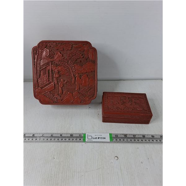 (2) Cinnabar Decorative Storage Boxes
