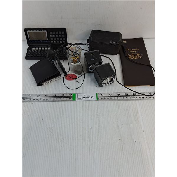 (3) Computer Speakers,Scientific Calculator,Travel Clock and Misc.