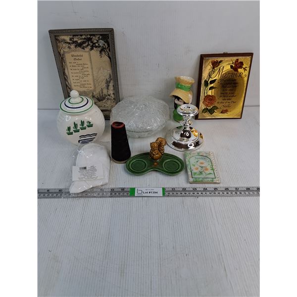 Glass Dish,(2) Wall Hangers,Candle Holder,Ornament,Socks and more as pictured