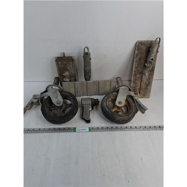 (2)  Scaffolding Wheels,Marshalltown Pattern Groover,Concrete Finisher,Pneumatic Sander and Drywall