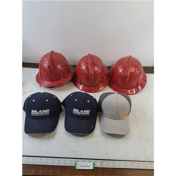 (3) Caps & (3) Construction Hard Hats