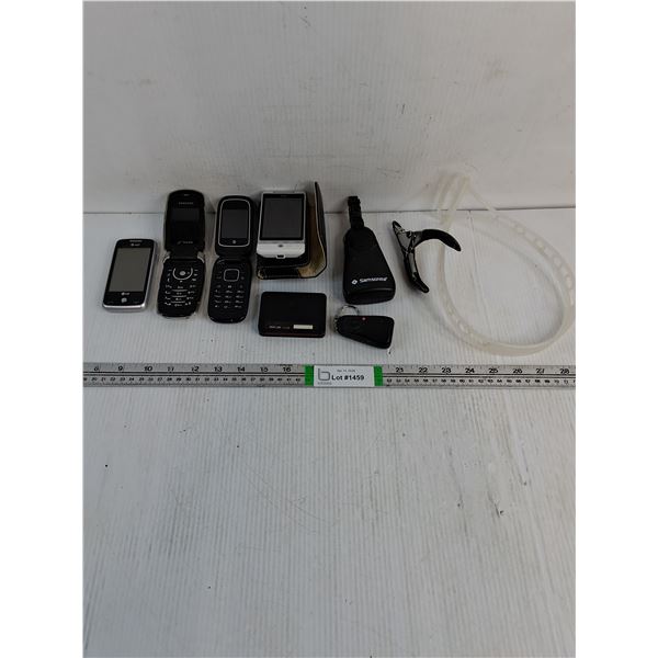 (4) Older Cellphones,Verizon Hotspot Device,Luggage Locking strap Fastener,Misc.