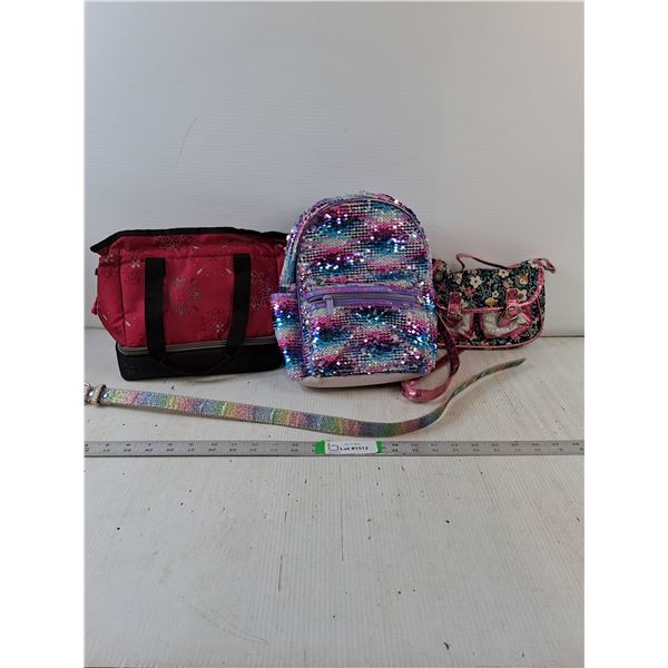 Childrens/Girls Thermos Lunch Kit, Sparkle Back Pack,Girls Pink and Animal Print Purse 