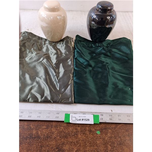 (2) Empty Urns with Silk cloth Bags