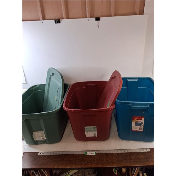 (2) Type A 68L Storage Containers & (1) Blue Rubbermaid  Container-Cannot Ship