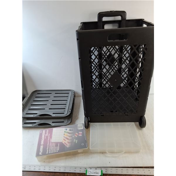 *(1) Folding Pully Cart, (2) Floss Organizers, (2) Oven Roast Trays - PICK UP
