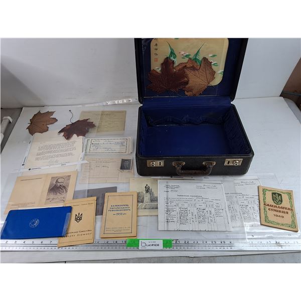 Vintage Immigration Documents, Dried Leaves, Travel Case 15" x 11" x 5"