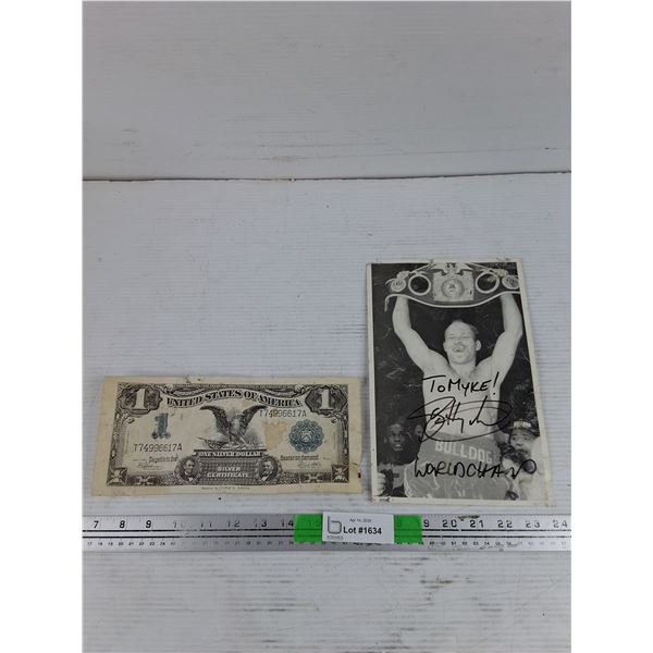 US One Silver Dollar Silver Certificate Replica, Autographed Power Henry Photo