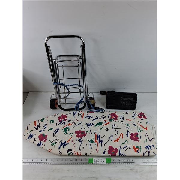 Small Hand Truck, General Electric Radio Alarm - Powers On, As Is, Ironing Board 30" x 12" -PU