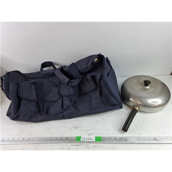Large Gym Bag 25" x 12" x 12", Aluminum Frying Pan w/Lid 11"