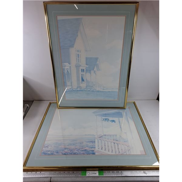 (2) Metal Framed Wall Art Prints 31" x 25", 31" x 24" - PICK UP