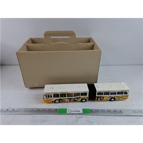 Toy Shuttle Bus & Faux Leather Caddy 14" x 9" x 9"