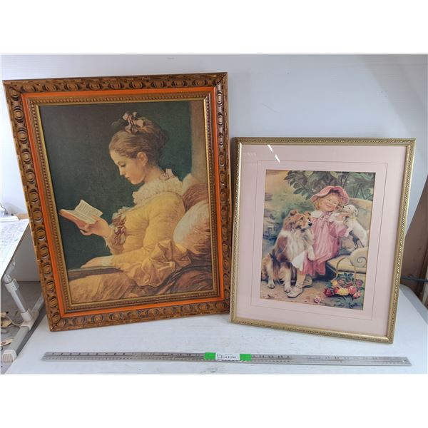 (2) Wood Framed Wall Art Prints 29" x 23", 23" x 18" - PICK UP