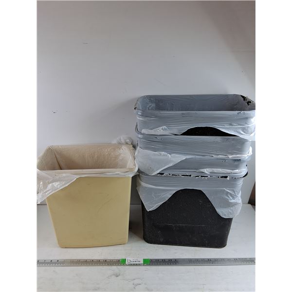 *(4) Metal Garbage Bins 15" x 15" x 7", Plastic Garbage Bin 15" x 14" x 9" - PICK UP