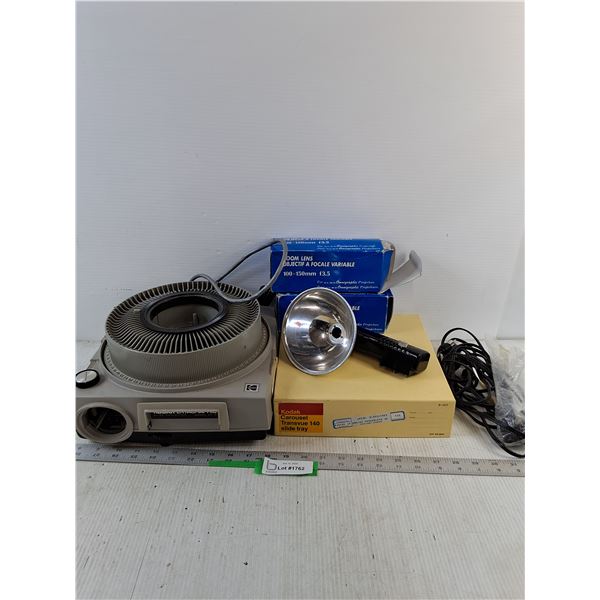 Kodak EKTAGRAPHIC Slide Projector, (2) Zoom Lens 100-150mm, Carousel Tray & Kodalite - PU