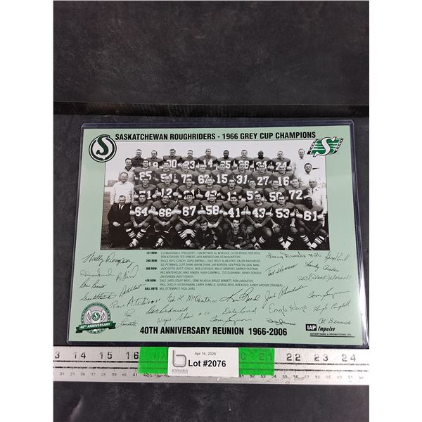 Autographed Saskatchewan Roughriders 1966 Grey Cup Champions Print - CANNOT AUTHENTICATE