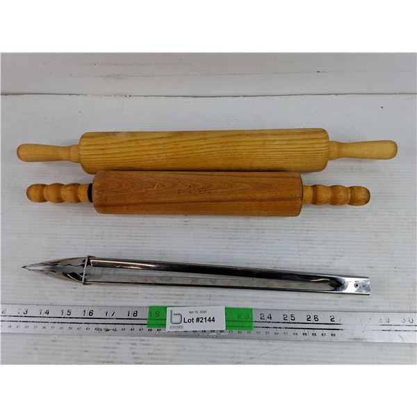 (2) Wooden Dough Rollers, Tongs