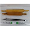Image 1 : (2) Wooden Dough Rollers, Tongs