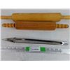 Image 4 : (2) Wooden Dough Rollers, Tongs