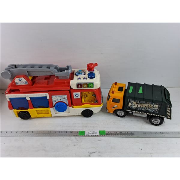 Toy Firetruck & Tonka Garbage Truck
