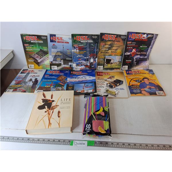 QST Amateur Radio Magazines, Biology Textbook & Plastic Straws