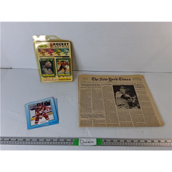 New York Times March 9, 1999  Edition, 1991 Classic Draft Picks Cards, Kraft NHL "Cards"
