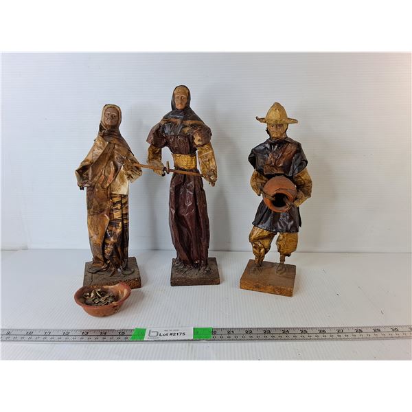 (3) Paper Mache Mexican Folk Art Figurines Up to 13.5"