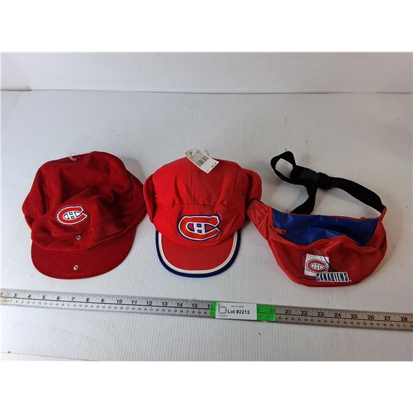 (2) Montreal Canadiens Hats & Waist Pouch