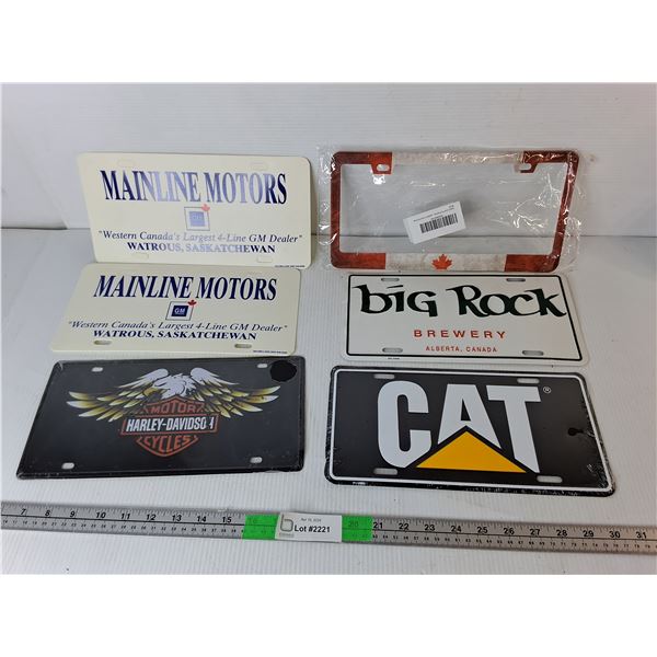 (5) Promotional License Plates- CAT, Harley Davidson, Big Rock Brewery, Mainline Motors & Frame