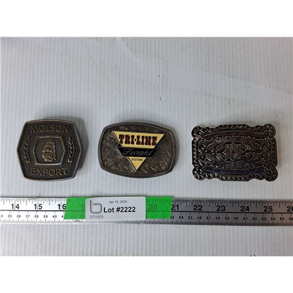 (3) Belt Buckles- Flower, Tri-line Freight Systems & Molson Export