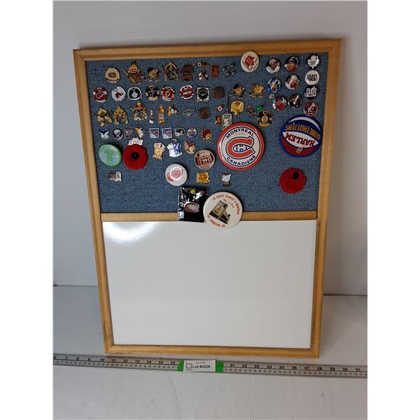 White Board 24" x 18" & Sports Pins- PICK UP ONLY