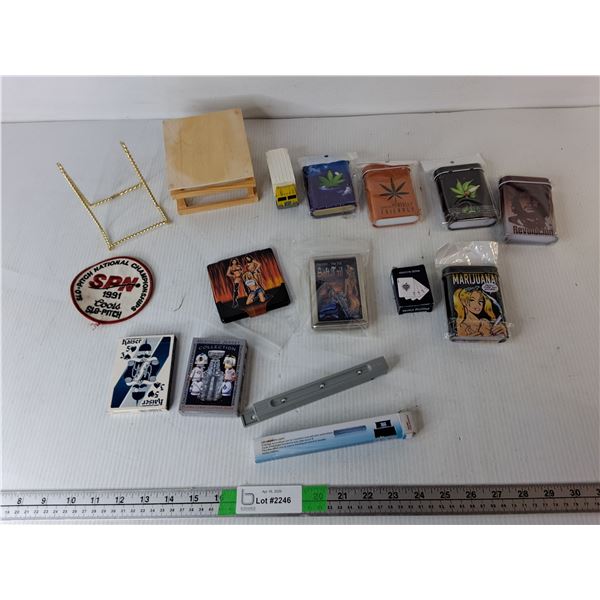 Cigarette Tins, Playing Cards, Drawer Light- As Is, Misc.