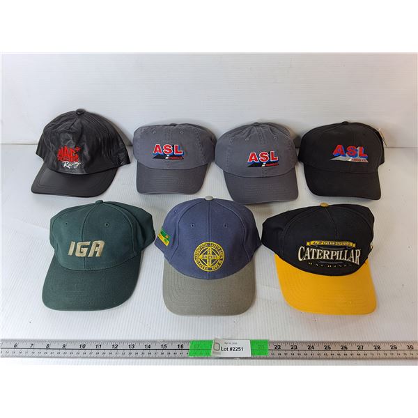 (7) Hats- ASL Paving, IGA, Caterpillar Machines, Misc.