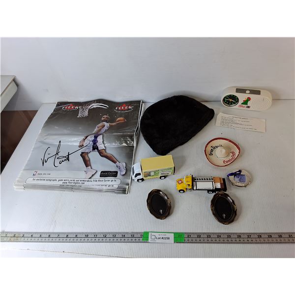 Men's Fur Hat, Kellogg's Alarm Clock- Needs Batteries, Home Hardware Model Truck, Misc.