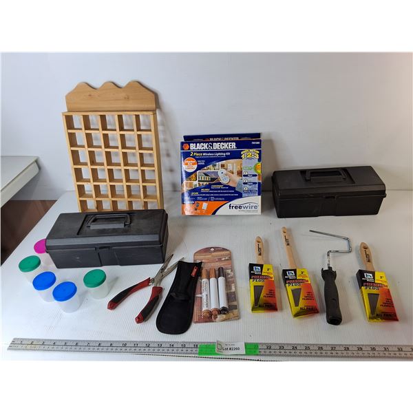 Furniture Touch Up Pens, Paint Brushes, Wireless Lighting Kit- Appears NIB, Misc.