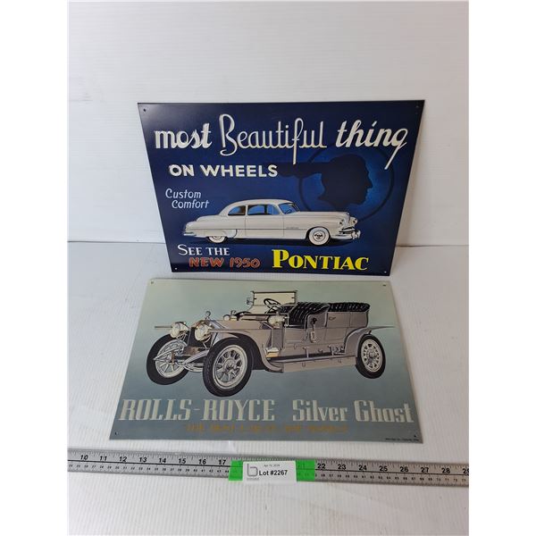 Rolls-Royce Silver Ghost & 1950 Pontiac Metal Signs 16" x 10.5"