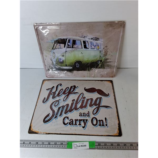 Volkswagen Campervan & Keep Smiling Metal Signs 15.75" x 11.75"