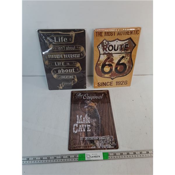Man Cave, Creating Yourself, Route 66 Metal Signs 11.75" x 7.75"