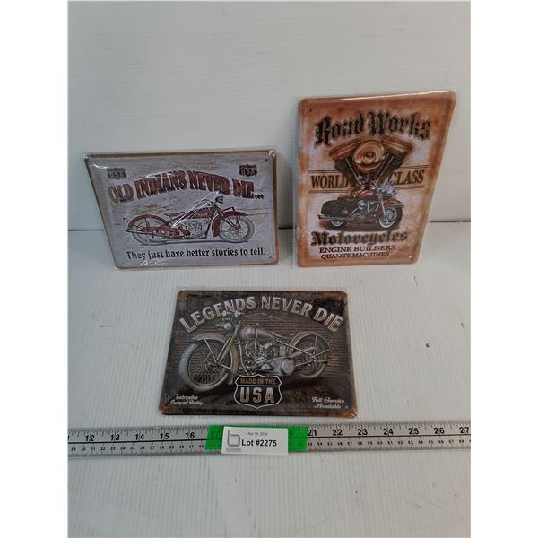(3) Metal Motorcycle Signs 8.25" x 6"