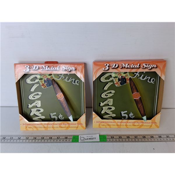 (2) 3D Cigar Style Metal Signs- NIB