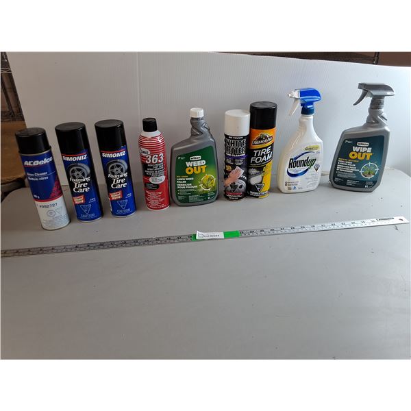 Chemicals Lot- Tire Cleaner, Weed Out, Glass Cleaner, Misc. Most Full - CANNOT SHIP