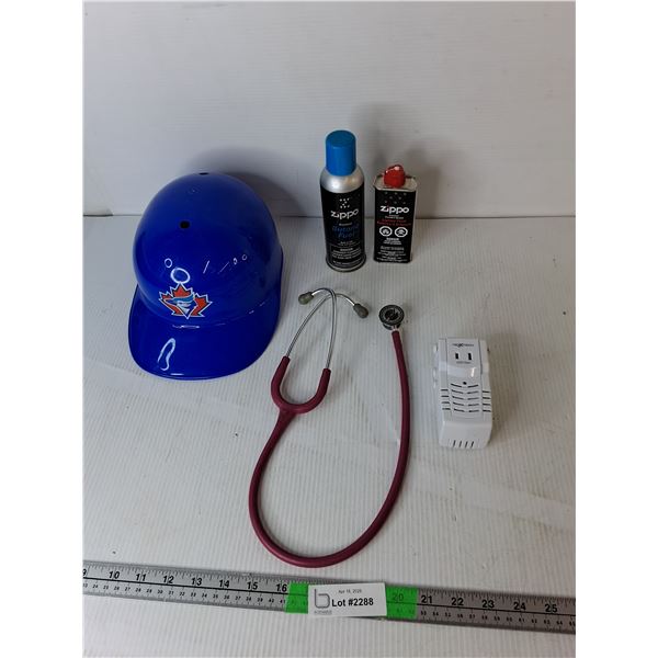 Toronto Blue Jays Toy Helmet, Stethoscope, Zippo Fuel, Travel Voltage Converter- CANNOT SHIP