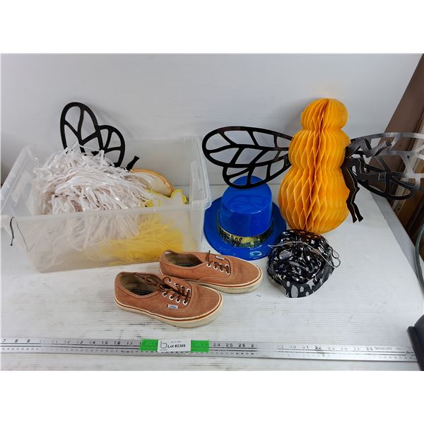 Vans Sneakers - Size 4.5, Halloween Mask, Paper Bumblebee, Hat, Plastic Container, Misc -PICK UP