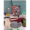 Image 3 : (2) Laundry Hampers, Tupperware Salt & Pepper Shakers, Butchers Knife, Avengers Assembly Model, Misc