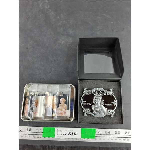 (4)  Marilyn Monroe Lighters & Belt Buckle