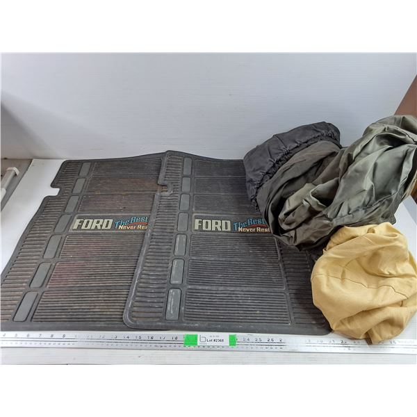 Car Cover - Size F, (2) Ford Rubber Mats - PICK UP